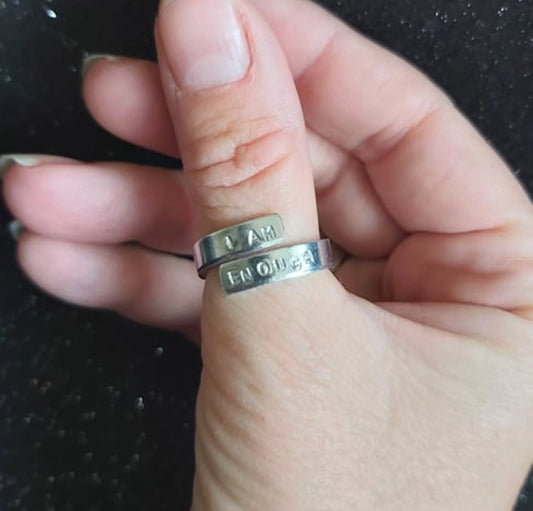 I am enough affirmation adjustable silver thumb ring