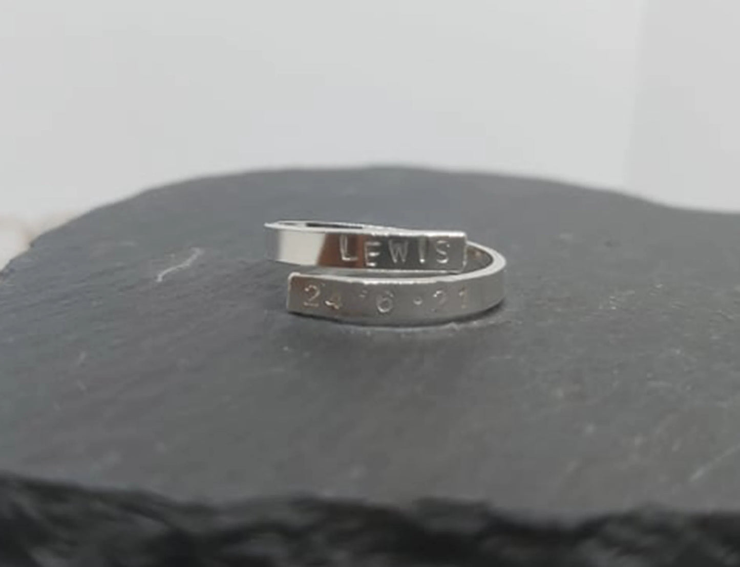 Custom name and date adjustable silver thumb ring