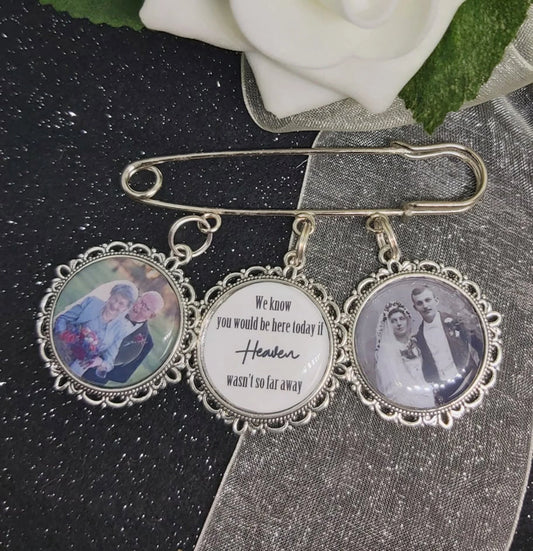 Custom Groom Photo Lapel Kilt Pin with 3 or 4 memorial wedding party Charm. We know be here today heaven picture bouquet Memory Charm.