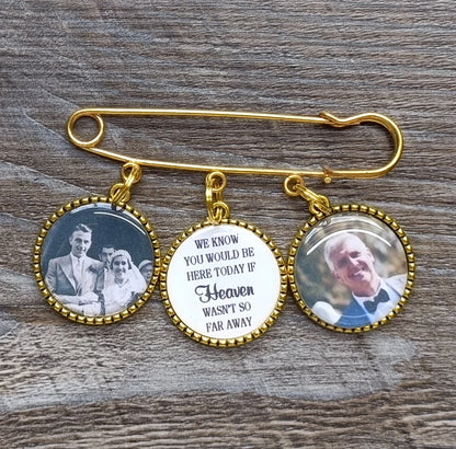 Custom Groom Photo Lapel Kilt Pin with 3 or 4 memorial wedding party Charm. We know be here today heaven picture bouquet Memory Charm.