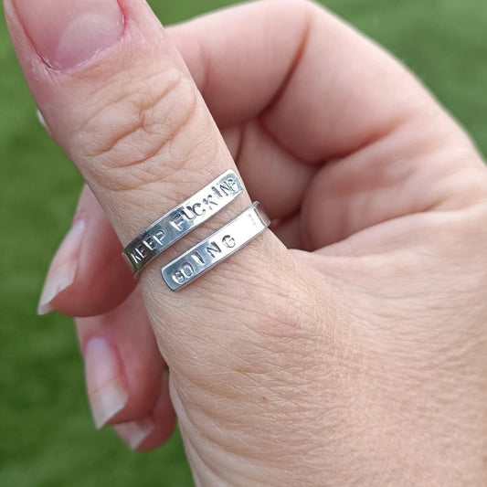 Keep Fucking Going adjustable silver thumb ring