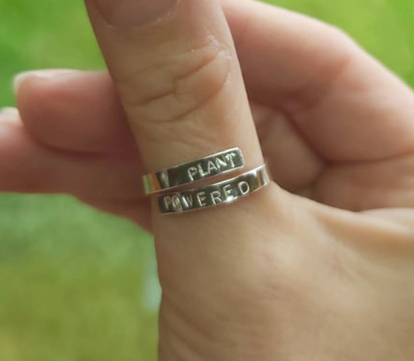 'Plant Powered' adjustable silver thumb ring