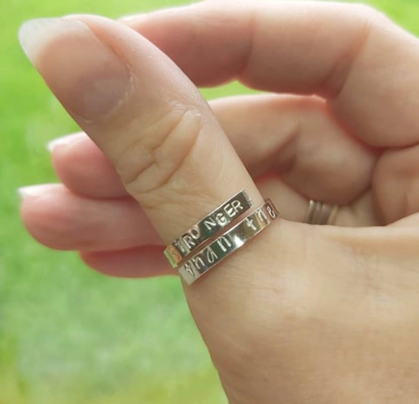 I am stronger than the storm adjustable silver thumb ring